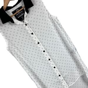 2017 WELOVEFINE OVERWATCH Womens M White Hi-Low Logo Button Front Tank Tunic Top